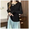 Estilo Nuevo de Otoño 300 Jin Tallas Grandes Ropa para Mujer Suelta Cubre Vientre Color Sólido Versátil Hombro Normal Manga Larga Camiseta para Mujer Capa Base Superior