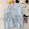 (Precio del paquete) Conjunto de dos piezas de algodón nube doble corto de manga corta de 120g, pijama dulce y lindo para casa para mujer