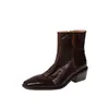 Botines de mujer de piel de vacuno de plena flor, nuevo estilo otoño/invierno, punta cuadrada, cremallera lateral, tacón medio grueso, botas de ajuste ceñido, botines de tobillo para mujer, talla 40