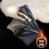 Calças masculinas de veludo cotelê, forradas com fleece e espessadas para outono e inverno, plus size, calças casuais de corte solto, calças de perna reta e perna larga
