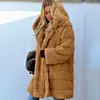 Comercio Exterior Nuevo Europeo y Americano Largo Color Sólido Felpa con Capucha Piel Sintética Mono Chaqueta de Algodón para Mujer para Otoño e Invierno