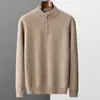 Nuevo suéter de otoño e invierno para hombre, cuello medio alto con cremallera, básico de manga larga, casual de negocios, para jóvenes, 100% lana, suéter grueso