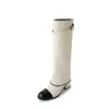 Botas altas de cuero para mujer estilo francés con correa de cadena y tacón grueso, botas largas rectas de tacón alto adelgazantes