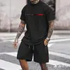 Nueva Camiseta Deportiva Casual de Manga Corta para Hombre 2026, Conjunto Nuevo de Verano con Camiseta de Cuello Redondo con Letras Degradadas y Shorts