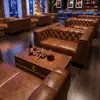 Sofá de cigarros personalizado estilo vintage americano, asientos de cabina privada para club de bar, juego de mesa de café y taburetes altos para bar de bistró