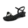 Sandalias Plateadas de Tacón Grueso para Mujer Verano 2025 Nuevo Ropa de Exterior con Pedrería Francesa de Una Sola Tira con Falda Zapatos Romanos Transparentes