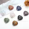 Tk Venda Quente Pedra Natural Cristal Ágata Enrolado em Arame Pingente Grande de Coração Acessórios para Colar Atacado Suprimentos DIY