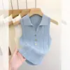 Nova camisola de tricô para o início do outono, t-shirt sem mangas, top curto para usar por cima, camisa base para camada interna de outono e inverno, suéter para mulheres