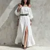 Vestido Longo Feminino Europeu e Americano Amazon 2026 de Um Ombro Barra Larga Cinto Fenda Outono Nova Chegada com Cinto
