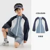 Jaqueta Infantil Duoduo de Bloqueio de Cor Dinâmico, Roupa de Proteção Solar de Aba Larga para o Verão, Jaqueta Leve Respirável para Meninos para Uso ao Ar Livre