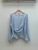 Camisa suéter chic de estilo coreano, asimétrica, ligeramente transparente, de cuello redondo