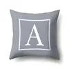 Funda de Almohada de Poliéster Base Gris Artística Decoración para el Hogar y el Coche 26 Letras Inglesas Cojín Funda de Cojín para Coche QTB02