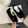 Sapatos Peludos Estilo Fada Suave para Mulheres, Sapatos Baixos Estilo Coreano, Forrados com Lã, Mocassins Quentes, Sapatos de Algodão Slip-On Estilo Francês