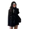 2026 Novo Blazer Preto Casual Versátil Solto de Moda Estilo Britânico para Primavera e Outono