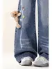 Jeans feminino azul retrô americano, novo estilo primavera e outono 2026, design fofo, calça pantalona fina