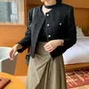Moda de alta gama para mujer de Dongdaemun, Corea, elegante chaqueta de tweed inspirada en Chanel estilo coreano para mujer