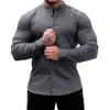 Cárdigan de punto liso para hombre, estilo europeo y americano, con cuello mao, corte entallado, ligeramente elástico, de manga larga, camisa casual de botones