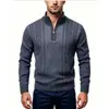 Suéter de punto para hombre con cuello alto y media cremallera para otoño e invierno, camiseta interior cálida con forro polar, chaqueta suéter casual para hombre