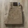 Calça Masculina Europeia Outono e Inverno Grossa de Veludo Cotelê Cáqui Algodão Puro Stretch Lavada Solta Reta Veludo Cotelê Casual