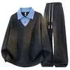 Conjunto Moderno Retro Tie-Dye de Pantalones Largos Juventud Sudadera con Capucha de Manga Larga Dirty Dirty Hombres Otoño Holgado Casual Deportivo Conjunto de Dos Piezas
