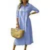 Comercio exterior transfronterizo estilo europeo y americano a rayas sin hombros manga tres cuartos fiesta de vacaciones moda vestido camisa de longitud media de alta gama