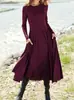 Transfronteiriça 2022 novo feminino europeu e americano transfronteiriço desejo AliExpress comércio exterior manga longa gola redonda cor sólida longo feminino