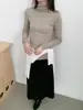 Camiseta básica de punto de seda de morera y cachemira de cuello semi-alto disponible en stock para otoño e invierno, corte ajustado, amigable con la piel, suéter de felpa de lujo ligero