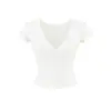 Camiseta Sexy de Escote en V y Manga Corta, Nuevo Estilo de Verano, Moderna y Versátil, Top Corto Ajustado para Chicas Atrevidas