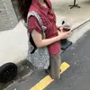 Camisa de Manga Corta a Cuadros Plisada Retro de Verano Coreana Estilo Japonés Top Estilo Vintage Estilo Universitario