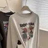Sudadera de forro polar con estampado retro americano y cuello redondo para mujer, otoño e invierno 2026, corte holgado, disimula imperfecciones corporales, estilo coreano, top pullover versátil