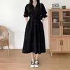 Vestido Elegante e Gentil para Primavera e Outono de 2026, Estilo Francês Chic Coreano, com Gola de Lapela e Design de Amarração na Cintura