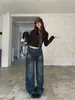 Jeans Lavados de Pierna Recta de Tiro Bajo Estilo Americano para Mujer, Diseño Retro Hot Girl, Corte Relajado, Adelgazante, Versátil, Pantalones Largos Casuales Resistentes
