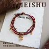 Pulseira de Cabacinha Tecida à Mão com Contas Vermelhas Multicamadas, Moda Retrô Exquisita, com Toque de Luxo Leve e de Alta Qualidade, Joia Empilhável para Mulheres