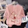 Camiseta de Algodón Puro de Manga Corta con Dibujos Animados Divertidos para Niñas, Ropa Casual de Verano con Cuello Redondo para Bebés y Niños, Top de Manga Media para Niñas