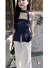 [Venta Directa de Fábrica] Top Tubo Sexy a Cuadros con Forro de Color Contrastante para Mujer Verano con Volantes Hombros Descubiertos
