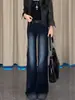 Jeans azul escuro de perna reta ligeiramente flare para mulheres, novo estilo outono, plus size, para mulheres cheias, cintura baixa, modelador, calça flare