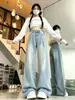 Jeans de moda desgastados con bordado de estrella para mujer, nuevo estilo de otoño con diseño de lazo, pantalones de pierna ancha adelgazantes de longitud completa