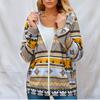 Primavera e Outono Nova Moda Europeia e Americana Casual Padrão Impressão Manga Comprida Solto Com Capuz Bolso Zíper Camisola Cardigan Jaqueta