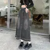 Falda Vaquera de Cintura Alta Estilo Ins Fina para Mujer Cadera de Bolso Línea A Cubre Carne Tubo Recto Longitud Media Negra Gris Diseño Óxido Falda de Media Longitud