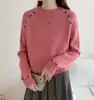 Suéter Pulôver Redondo da Moda Estilo Europeu Retrô Versátil para Mulheres, Design Outono e Inverno com Pedraria, Tricô Casual e Juvenil