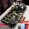 Juego de Té Integrado Totalmente Automático para Uso Doméstico, Bandeja de Té de Madera Maciza, Juego Completo de Tazas, Tetera de Arcilla Púrpura para Personas Perezosas, Tazas y Otros Accesorios