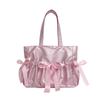 Mochila Dupla Face Estilo Ballet Laço de Fita Grande Capacidade Bolsa de Ombro/Axila Original Desenho Animado Bolsa de Dor Bolsa Tote