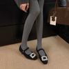 Zapatos Mary Jane Versátiles de Estilo Europeo Femenino Otoño e Invierno 2025 Nuevos Zapatos Diarios Elegantes de Punta Cuadrada con Pedrería Suela Suave Peludos
