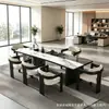 Mesa de centro ejecutiva de lujo ligero estilo italiano, mesa de centro de losa de roca, nuevo modelo 2026, mesa de centro de recepción de oficina de madera maciza de alta gama