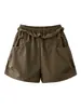 Shorts deportivos de cintura plisada color café para mujer, casual de verano, holgados, transpirables, ligeros, de tres cuartos, tipo cargo, falda-pantalón de pierna ancha