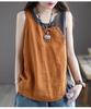 Camisola Solta de Algodão e Linho para Mulheres, Estilo Verão Novo para Comércio Exterior, Top Assimétrico com Detalhe de Botão e Patchwork, Top Sem Mangas