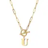 Europa y Estados Unidos cadena de clip de hebilla Ot transfronteriza collar con colgante de 26 letras inglesas cadena de clavícula femenina de acero inoxidable oro de 18K