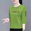 Comércio Eletrônico Transfronteiriço Comércio Exterior Camiseta de Sete Mangas Feminina Mãe de Meia-Idade Elegante Redutora de Idade Top Solto Emagrecedor