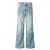 Pantalones de Pierna Ancha Plisados con Diseño de Empalme Lavado Yongfang Estilo Vibe Pierna Recta Sueltos Jeans Americanos para Hombres y Mujeres