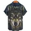 Explosões de Moda Transfronteiriça 2024 Animal Lobo Impressão Digital 3D Havaiana Masculina Street Manga Curta Hip-hop Camisa
